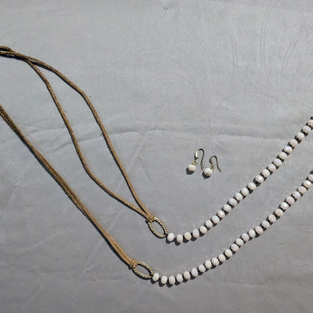 Elegant White Beaded Necklace and Earring Set